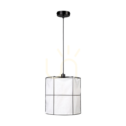 Jelölje be Marinero függesztett lámpa, 1xE27, Max. 15 W-os LED, fekete fém/fekete fonott kábel/fekete fém lámpaernyő fehér vászonnal, Ø40 cm