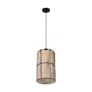 Marinero függesztett lámpa, 1xE27, Max. 15 W-os LED, fekete fém/fekete fonott kábel/fekete fém lámpaernyő bézs színű vászonnal, Ø20 cm small 2