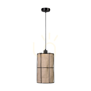 Marinero függesztett lámpa, 1xE27, Max. 15 W-os LED, fekete fém/fekete fonott kábel/fekete fém lámpaernyő bézs színű vászonnal, Ø20 cm small 0