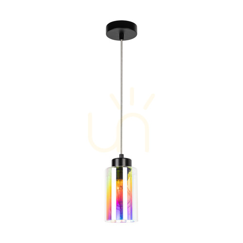 Jelölje be Meno függőlámpa, 1xE27, Max. 60 W, fekete fém/átlátszó PVC-kábel/többszínű üvegburás lámpa, Ø10 cm
