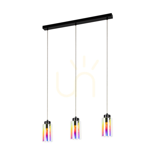 Jelölje be Meno függesztett lámpa, 3xE27, Max. 60 W, fekete fém/átlátszó PVC-kábel/többszínű üvegburás lámpa, 54 cm