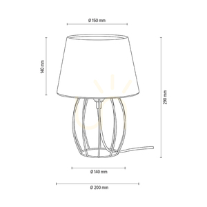 Merano asztali lámpa, 1xE27, Max. 25 W, fekete fém/fekete PVC kábel/fehér lámpaernyő, Ø20 cm small 3