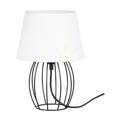 Jelölje be Merano asztali lámpa, 1xE27, Max. 25 W, fekete fém/fekete PVC kábel/fehér lámpaernyő, Ø20 cm