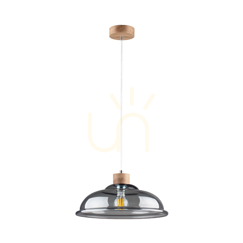 Jelölje be Molde függesztett lámpa, 1xE27, Max. 60 W, olajozott tölgy / átlátszó PVC-kábel / füstölt üveg lámpaernyő, Ø34 cm