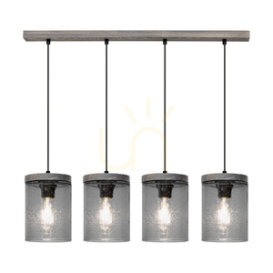 Monsun függesztett lámpa, 4xE27, max.. 60 W, szürkére pácolt fenyő / fekete PVC-kábel / füstölt üveg lámpaernyő, 100 cm small 1