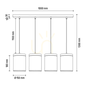 Monsun függesztett lámpa, 4xE27, max.. 60 W, szürkére pácolt fenyő / fekete PVC-kábel / füstölt üveg lámpaernyő, 100 cm small 4