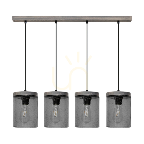 Jelölje be Monsun függesztett lámpa, 4xE27, max.. 60 W, szürkére pácolt fenyő / fekete PVC-kábel / füstölt üveg lámpaernyő, 100 cm