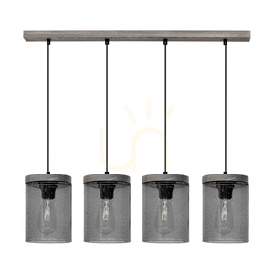 Monsun függesztett lámpa, 4xE27, max.. 60 W, szürkére pácolt fenyő / fekete PVC-kábel / füstölt üveg lámpaernyő, 100 cm small 0