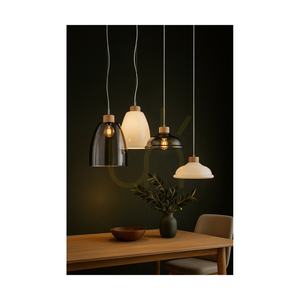 Molde függesztett lámpa, 1xE27, Max. 60 W, olajozott tölgy / átlátszó PVC-kábel / fehér üvegburák, Ø34 cm small 2