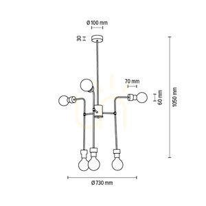 Montix mennyezeti lámpa, 6xE27, Max. 40 W, olajozott tölgy/fekete fém, Ø73 cm small 5