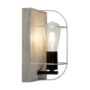 Netuno fali lámpa 1xE27 Max. 15 W-os LED, szürkére pácolt fenyő / fekete fém / ezüst fém, 15 cm-es lámpaernyő small 1