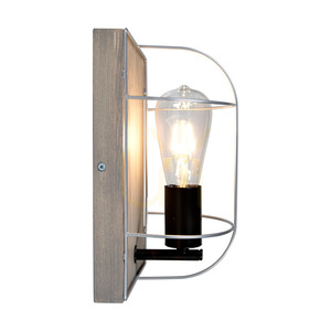 Netuno fali lámpa 1xE27 Max. 15 W-os LED, szürkére pácolt fenyő / fekete fém / ezüst fém, 15 cm-es lámpaernyő small 2