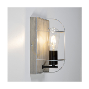 Netuno fali lámpa 1xE27 Max. 15 W-os LED, szürkére pácolt fenyő / fekete fém / ezüst fém, 15 cm-es lámpaernyő small 3