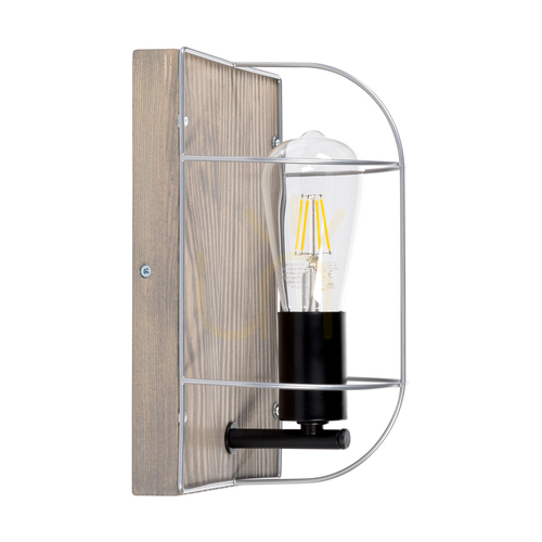 Jelölje be Netuno fali lámpa 1xE27 Max. 15 W-os LED, szürkére pácolt fenyő / fekete fém / ezüst fém, 15 cm-es lámpaernyő