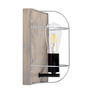 Netuno fali lámpa 1xE27 Max. 15 W-os LED, szürkére pácolt fenyő / fekete fém / ezüst fém, 15 cm-es lámpaernyő small 0