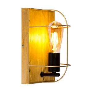 Netuno fali lámpa, 1xE27, Max. 15 W-os LED, barna színűre festett fenyő / fekete fém / arany színű fém lámpaernyő, 15 cm small 1