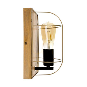 Netuno fali lámpa, 1xE27, Max. 15 W-os LED, barna színűre festett fenyő / fekete fém / arany színű fém lámpaernyő, 15 cm small 2