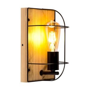 Britop Netuno 92041174 fali lámpa, 1xE27, max. 15 W LED, olajozott tölgy/fekete fém, 15 cm small 1