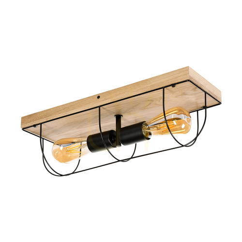 Jelölje be Netuno fali lámpa / mennyezeti lámpa, 2xE27, max.. 15 W-os LED, olajozott tölgy / fekete fém, 46 cm