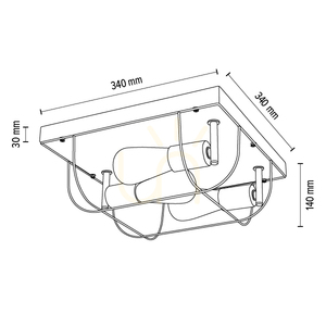 Netuno mennyezeti lámpa, 3xE27, Max. 15 W-os LED, barna színűre festett fenyő / fekete fém / arany színű fém, 34 cm-es lámpaernyő small 2