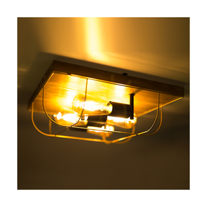 Netuno mennyezeti lámpa, 4xE27, Max. 15 W-os LED, barna színűre festett fenyő / fekete fém / arany színű fém, 40 cm-es lámpaernyő small 2