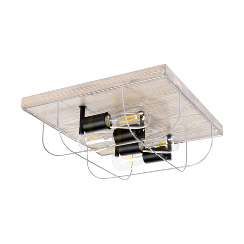 Jelölje be Netuno mennyezeti lámpa, 4xE27, Max. 15 W-os LED, festett fenyő, szürke/fekete fém, ezüst színű fém lámpaernyő, 40 cm