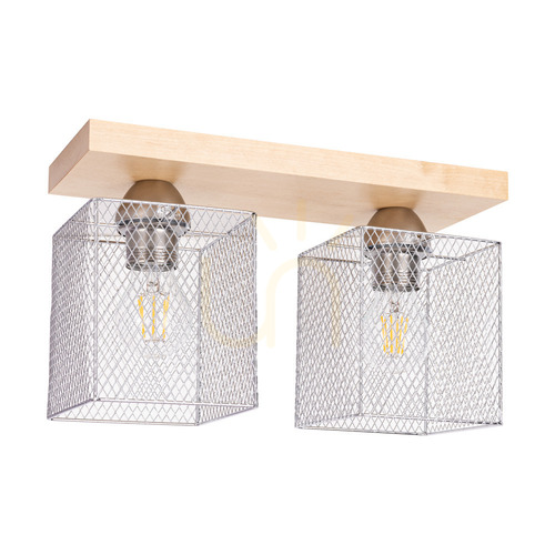 Jelölje be Norman Wood mennyezeti lámpa, 2xE27, Max. 25 W, nyírfa/krómozott fém lámpaernyő, 35 cm