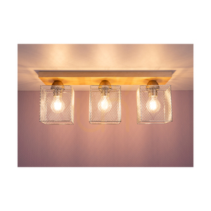 Norman Wood mennyezeti lámpa, 3xE27, Max. 25 W, nyírfa/krómozott fém lámpaernyő, 55 cm small 3