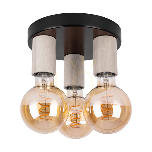 Jelölje be Notri mennyezeti lámpa, 3xE27, Max. 15 W-os LED, fehérített tölgy/fekete fém, Ø20 cm