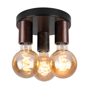 Notri mennyezeti lámpa, 3xE27, Max. 15 W-os LED, pácolt fenyő (dió)/fekete fém, Ø20 cm small 1