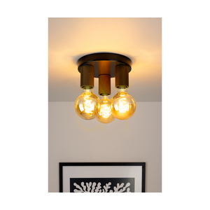 Notri mennyezeti lámpa, 3xE27, Max. 15 W-os LED, pácolt fenyő (dió)/fekete fém, Ø20 cm small 2