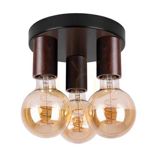Jelölje be Notri mennyezeti lámpa, 3xE27, Max. 15 W-os LED, pácolt fenyő (dió)/fekete fém, Ø20 cm