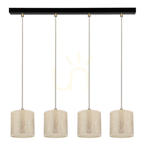 Jelölje be Ora függesztett lámpa, 4xE27, Max. 25 W, fekete fém/átlátszó PVC-kábel/arany lámpaernyő, 75 cm