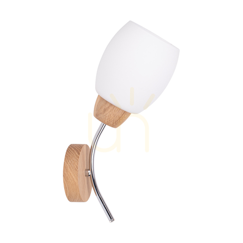 Jelölje be Parma fa fali lámpa, 1xE27, max.. 60 W-os, olajozott tölgyfa/króm fém/fehér üveg lámpaernyő, 16 cm