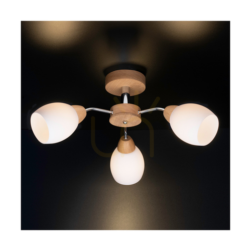 Jelölje be Spot Light Parma Wood 8320374 mennyezeti lámpa, 3 × E27, olajozott tölgy és króm, Ø62 cm