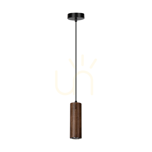 Jelölje be Cső alakú függesztett lámpa, 1 db GU10-es LED-del (max.. 5 W), bükk- és diófa / fekete fém / fekete PVC-kábel, Ø 10 cm