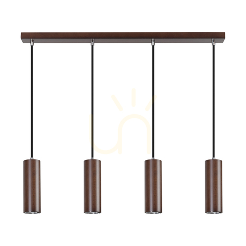 Jelölje be Cső alakú függesztett lámpa, 4 db GU10-es LED-del (max.. 5 W), bükk- és diófa / fekete fém / fekete PVC-kábel (75 cm)