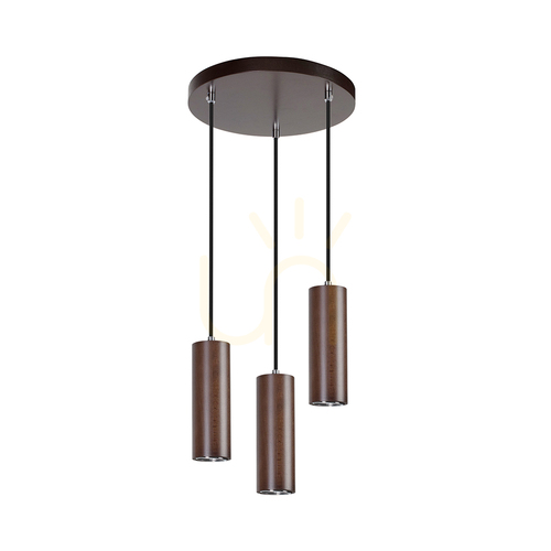 Jelölje be Cső alakú függesztett lámpa, 3 db GU10-es LED-del (max.. 5 W), bükk- és diófa / fekete fém / fekete PVC-kábel, Ø30 cm