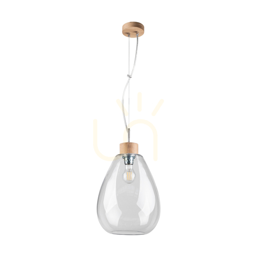 Jelölje be Piro függőlámpa, 1xE27, Max. 60 W, olajozott tölgy / átlátszó PVC-kábel / átlátszó üvegburás lámpa, Ø25 cm