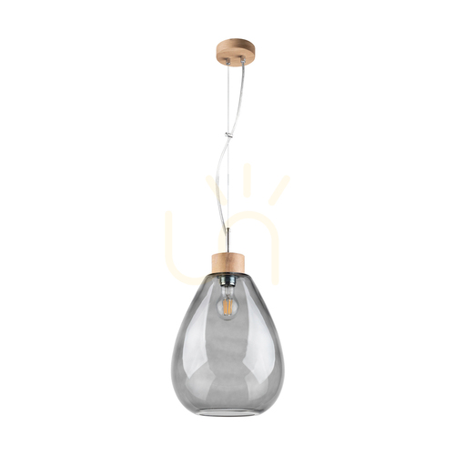Jelölje be Piro függőlámpa, 1xE27, Max. 60 W, olajozott tölgy / átlátszó PVC-kábel / füstölt üveg lámpaernyő, Ø25 cm