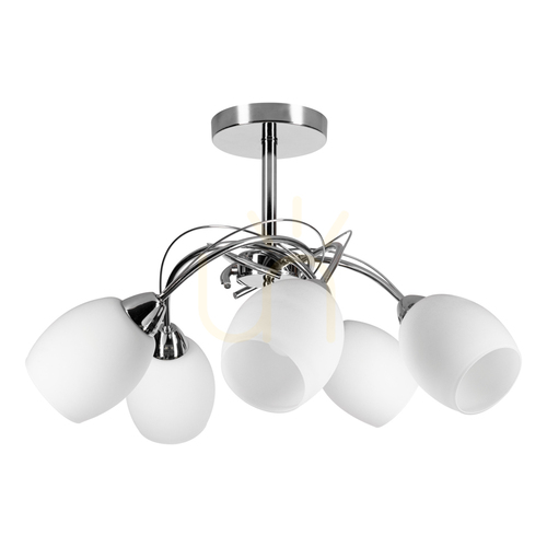Jelölje be Pisa mennyezeti lámpa, 5xE27, Max. 60 W, krómozott fém/fehér üvegburás, Ø58 cm