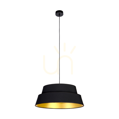 Jelölje be Preto Gold függesztett lámpa, 1xE27, Max. 60 W, fekete fém/fekete fonott kábel/fekete-arany lámpaernyő, Ø50 cm