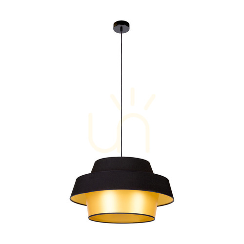 Jelölje be Preto Gold függesztett lámpa, 1xE27, Max. 60 W, fekete fém/fekete fonott kábel/fekete-arany lámpaernyő, Ø55 cm