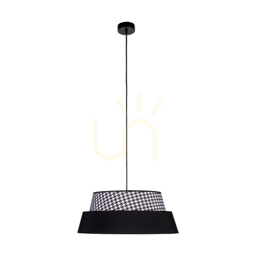 Jelölje be Preto Pepito függesztett lámpa, 1xE27, Max. 60 W, fekete fém / fekete fonott kábel / „Pepitka” – fekete lámpaernyő, Ø50 cm