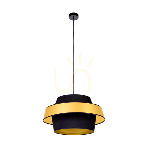 Jelölje be Preto Gold függesztett lámpa, 1xE27, Max. 60 W, fekete fém/fekete fonott kábel/fekete-arany lámpaernyő, Ø55 cm