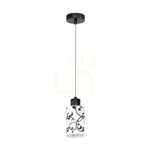 Jelölje be Ravio függesztett lámpa, 1xE27, Max. 60 W, fekete fém/átlátszó PVC-kábel/fehér és fekete üvegburák, Ø9,5 cm