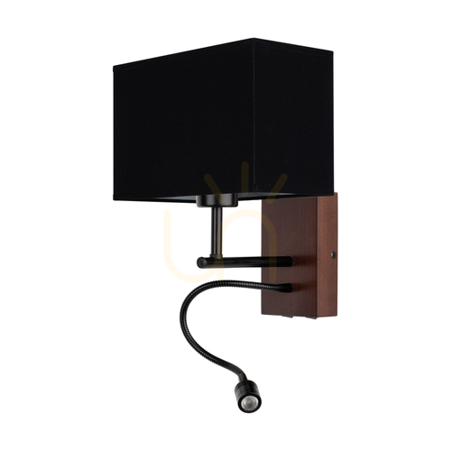 Jelölje be Sonar fali lámpa, 1xE27, max.. 25 W, tartalmaz 1 db 4000 K-es, 2,5 W-os LED-et, bükk- és diófa / fekete fém / fekete lámpaernyő 22 cm