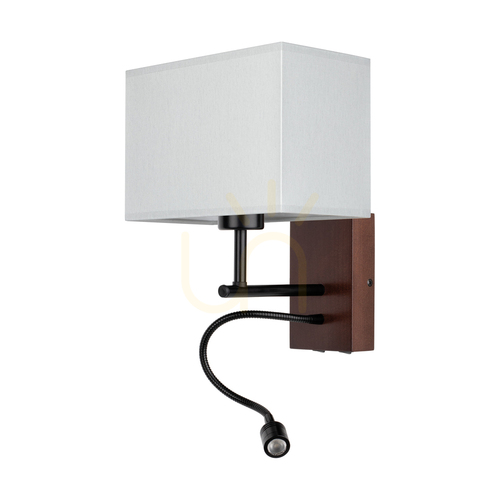 Jelölje be Sonar fali lámpa, 1xE27, max.. 25 W, tartalmaz 1 db 4000 K-es, 2,5 W-os LED-lámpát, bükk- és diófa / fekete fém / szürke lámpaernyő, 22 cm