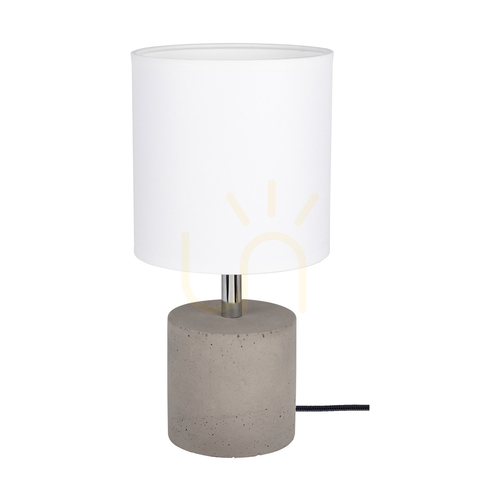 Jelölje be Strong kerek asztali lámpa, 1xE27, Max. 25 W, betonszürke/fekete PVC-kábel/fehér lámpaernyő, Ø15 cm