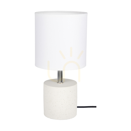 Jelölje be Strong kerek asztali lámpa, 1xE27, Max. 25 W, fehér beton/fekete PVC-kábel/fehér lámpaernyő, Ø15 cm